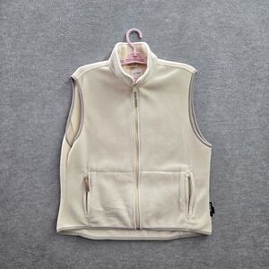 Woolrich Women Jacket Large Ivory Vest Fleece Sleeveless Zip Pockets Mock Neck